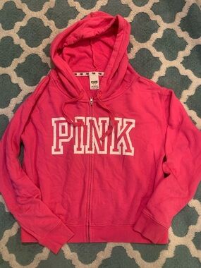 PINK Victoria's Secret Hot Pink Full-Zip Hoodie with Logo
